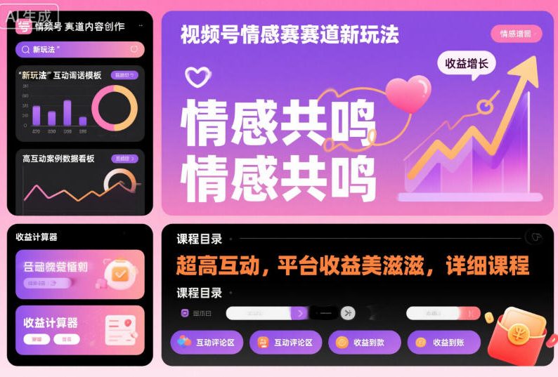 【20426】视频号情感赛道新玩法，超高互动，平台收益美滋滋，详细课程