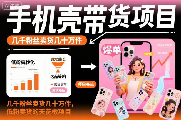 【20488】手机壳带货项目，几千粉丝卖货几十万件，短视频低粉卖货的天花板项目