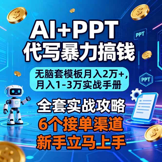 【20680】AI+PPT代写暴力搞钱：无脑套模板月入2万+，月入1-3万实战手册