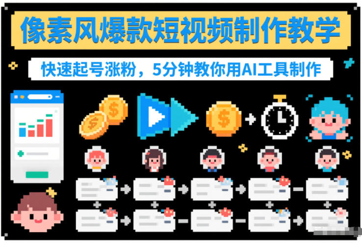 【20939】像素风爆款短视频制作教学，快速起号涨粉，5分钟教你用AI工具制作