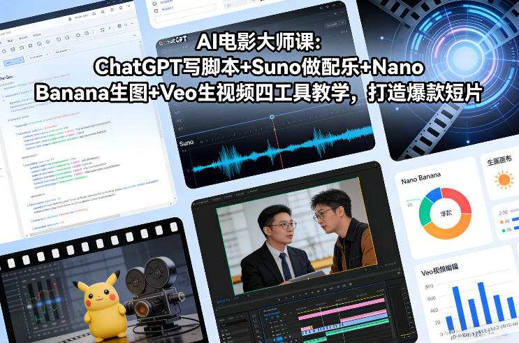 【21105】AI电影大师课：ChatGPT写脚本+Suno做配乐+Nano Banana生图+Veo生视频，打造爆款短片