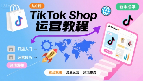 【21459】梨子姐姐TikTok Shop从0到1运营教程，TikTok跨境电商新手必学课程【20260322更新】