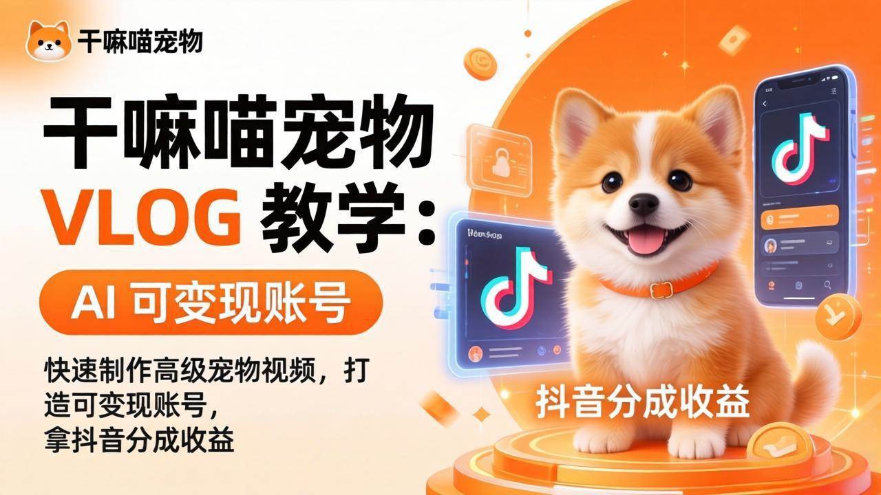 【21514】干嘛喵宠物 VLOG 教学：AI 快速制作高级宠物视频，打造可变现账号，拿抖音分成收益