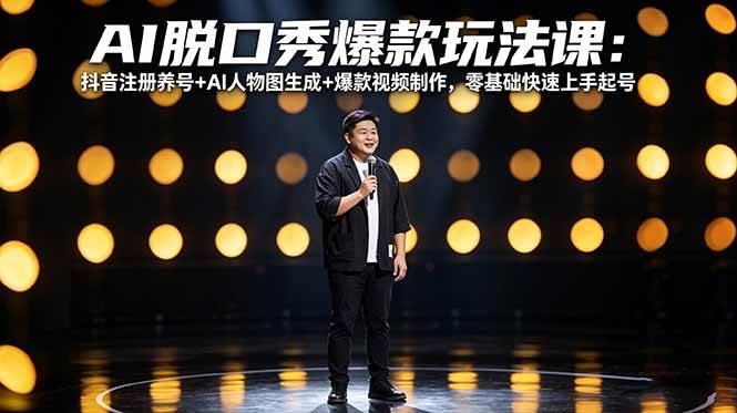 【21545】小强脱口秀AI脱口秀爆款玩法课：抖音注册养号+AI人物图生成+爆款视频制作，零基础快速上手起号